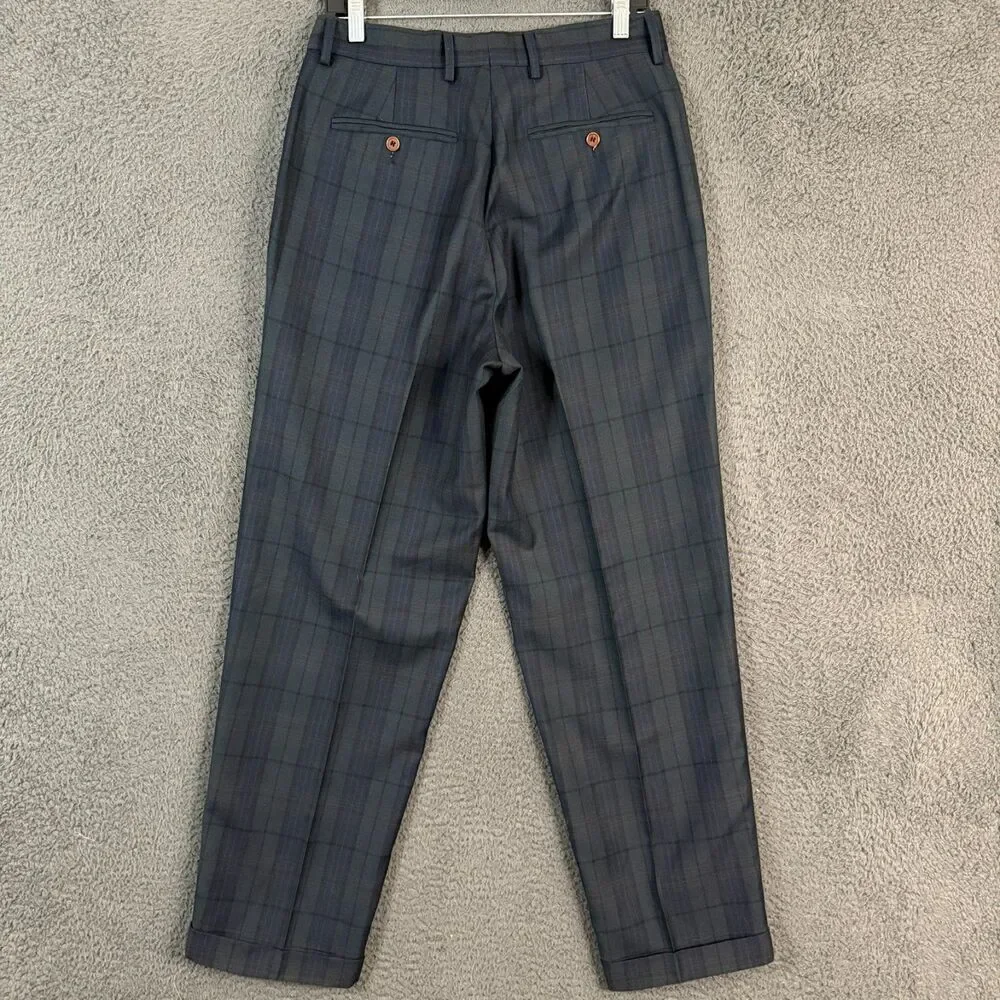 Vtg Banana Republic Dress Pants Mens 31x30 Blue Tartan Plaid Pleated Classic Fit